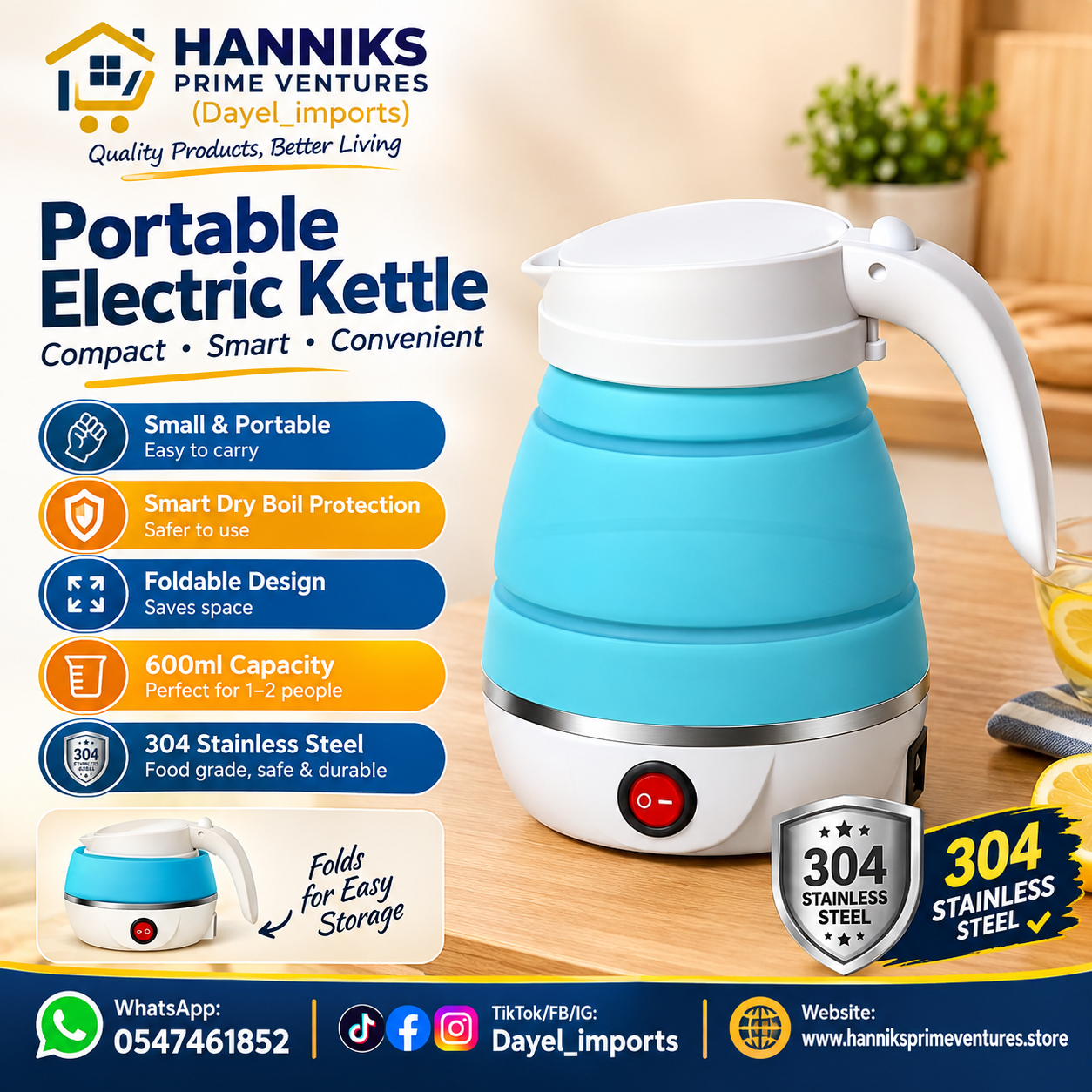 0.6L silicone foldable travel kettle