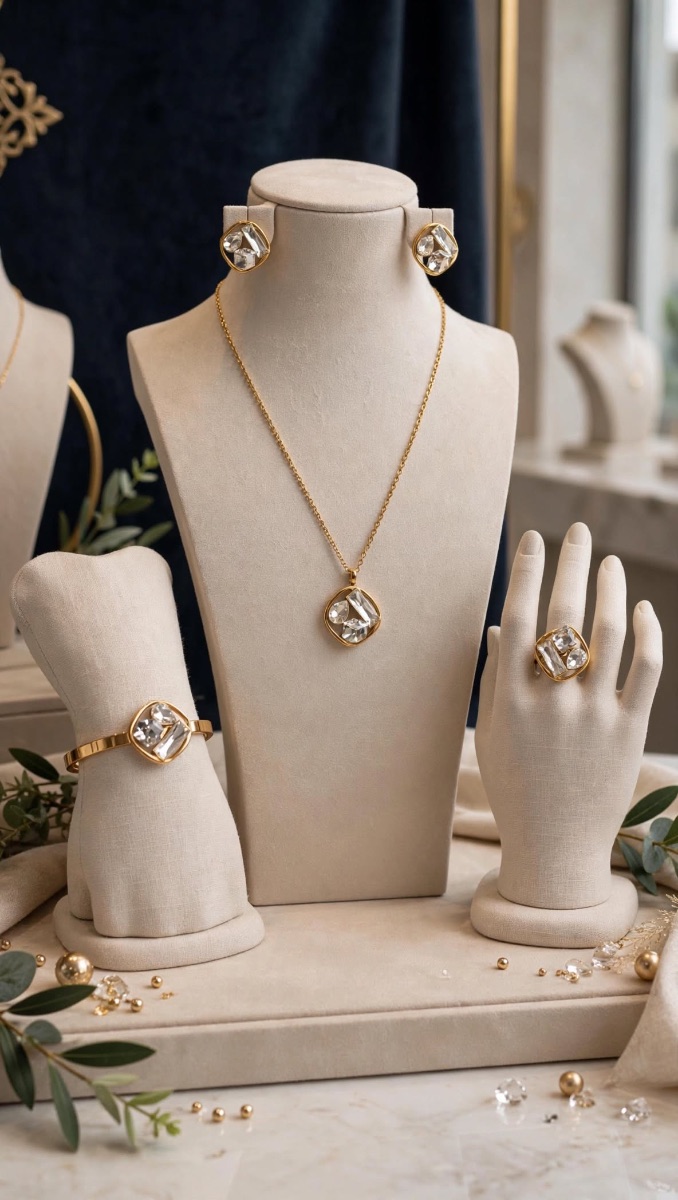 Scarlet Crystal 4-Piece Jewelry Set – Gold Tone