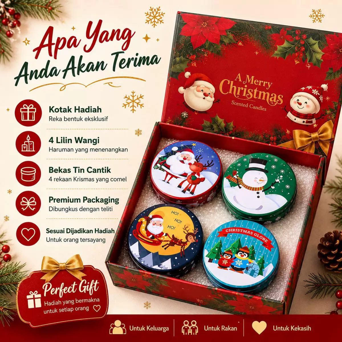 4pcs set Christmas scented candles Gift set