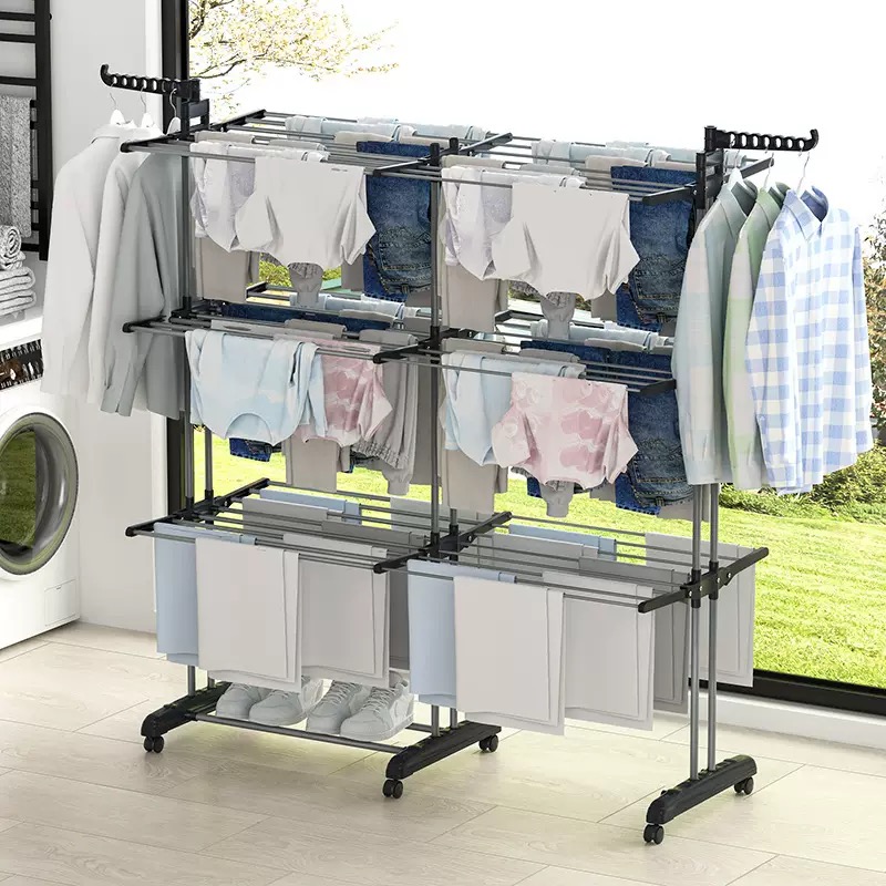 Double row 3-Tier Foldable Clothes Drying Rack