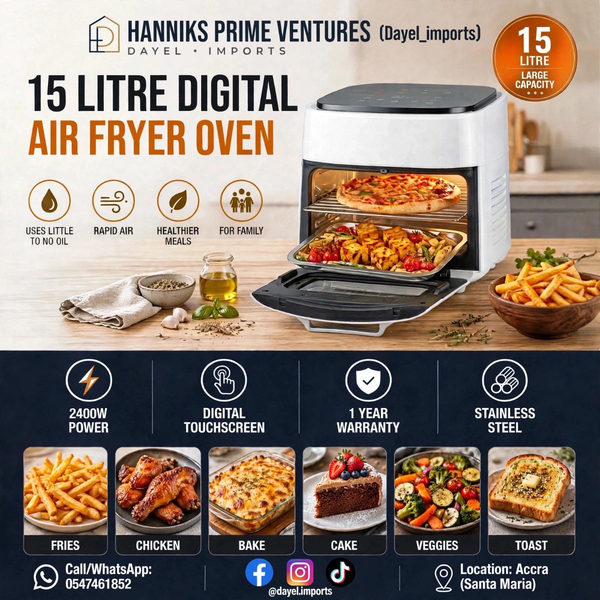 Silver Crest 15 Litre Digital Air Fryer Oven - 2400W